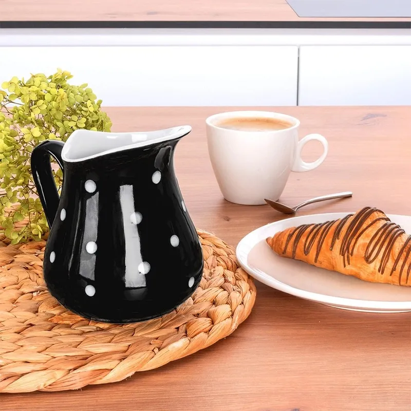 Dzbanek Ceramiczny 480 ml W Groszki Dots Mlecznik Sosjerka MEBLIVA - Czarny