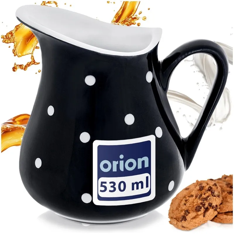 Dzbanek Ceramiczny 480 ml W Groszki Dots Mlecznik Sosjerka MEBLIVA - Czarny