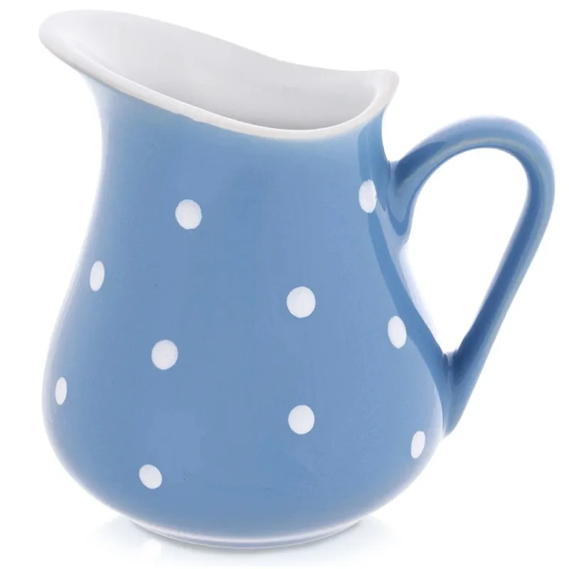 Dzbanek Ceramiczny 480 ml W Groszki Dots Mlecznik MEBLIVA - Niebieski