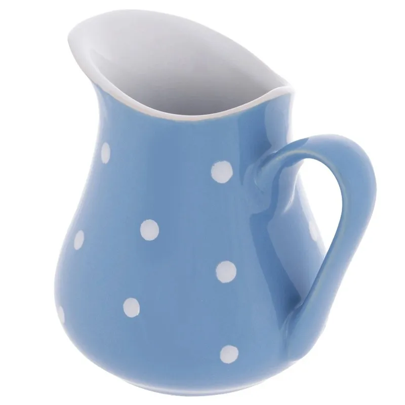 Dzbanek Ceramiczny 480 ml W Groszki Dots Mlecznik MEBLIVA - Niebieski