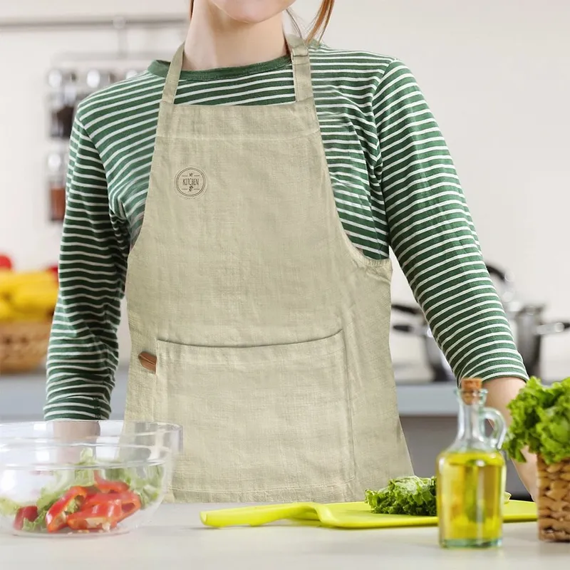 Fartuch Kuchenny Bawełniany Greenish Z Kieszenią Pas MEBLIVA - Oliwkowy