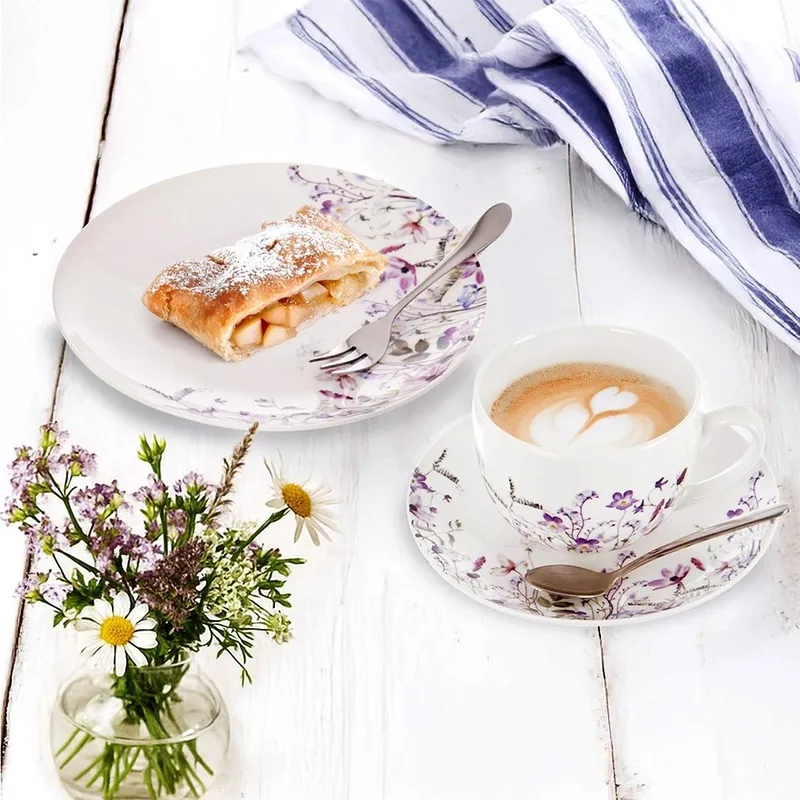 Filiżanka Ze Spodkiem 260 ml Louka Porcelanowy Zestaw Do Kawy MEBLIVA