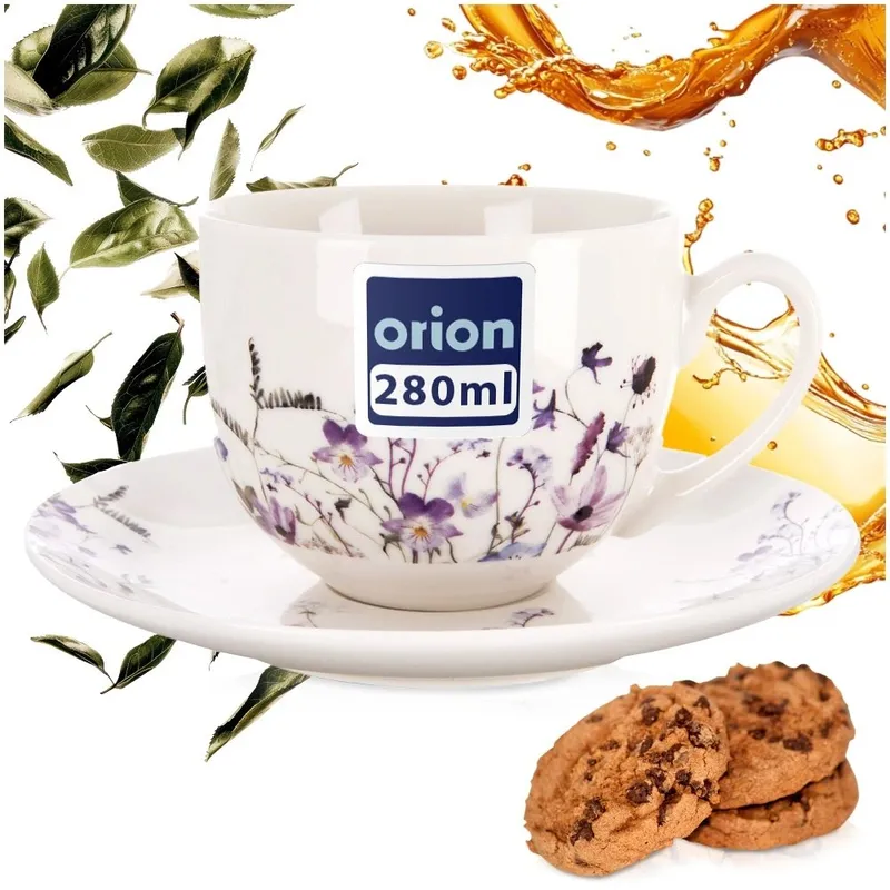 Filiżanka Ze Spodkiem 260 ml Louka Porcelanowy Zestaw Do Kawy MEBLIVA
