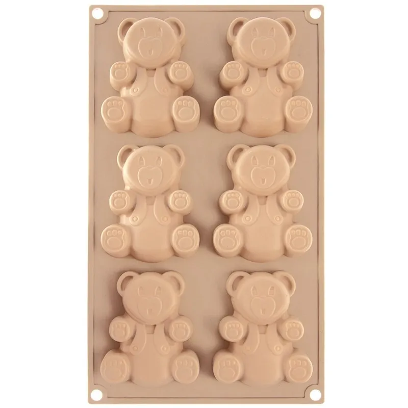 Forma Silikonowa Misie Na 6 Babeczek 30 cm Do Pieczenia MEBLIVA - Beżowa