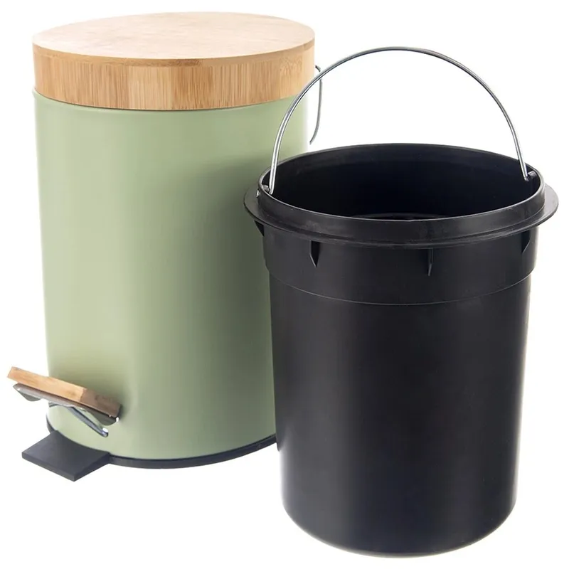 Kosz Na Śmieci 5 l Greenish Bambusowy Pedał Łazienkowy MEBLIVA - Miętowy