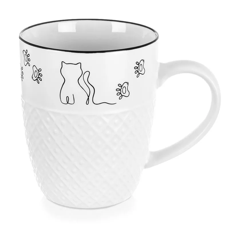 Kubek Porcelanowy 380 ml Kotek Z Uchem Prezent Dla Kociary MEBLIVA - Biały