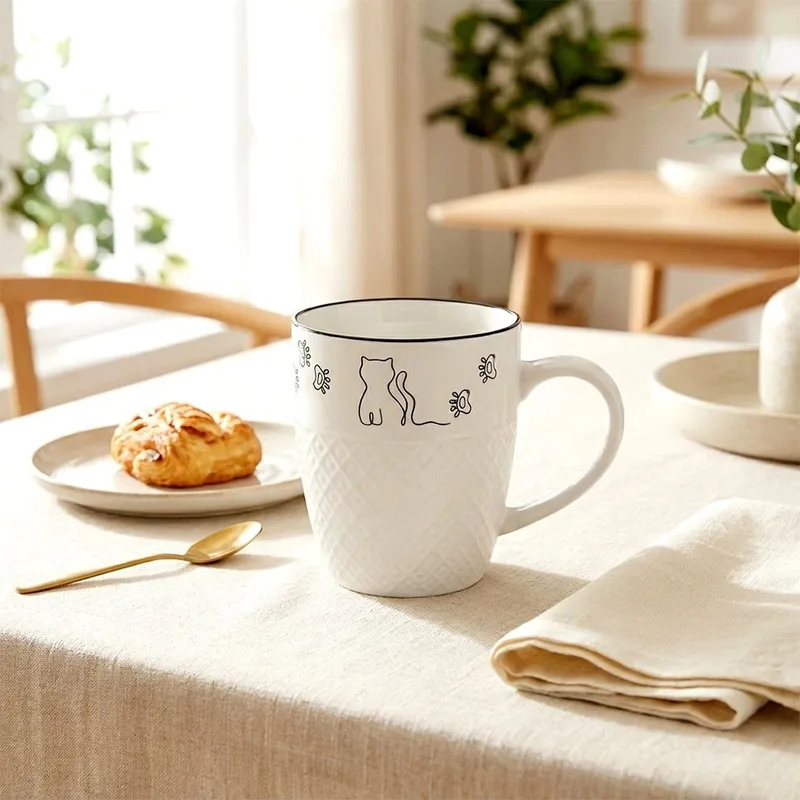 Kubek Porcelanowy 380 ml Kotek Z Uchem Prezent Dla Kociary MEBLIVA - Biały