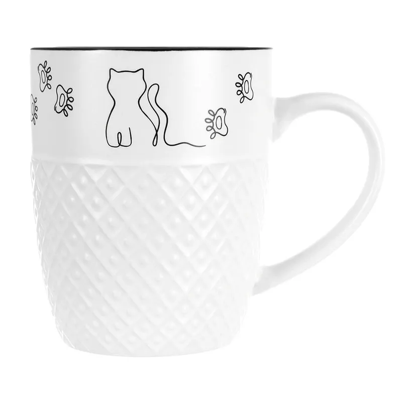 Kubek Porcelanowy 380 ml Kotek Z Uchem Prezent Dla Kociary MEBLIVA - Biały