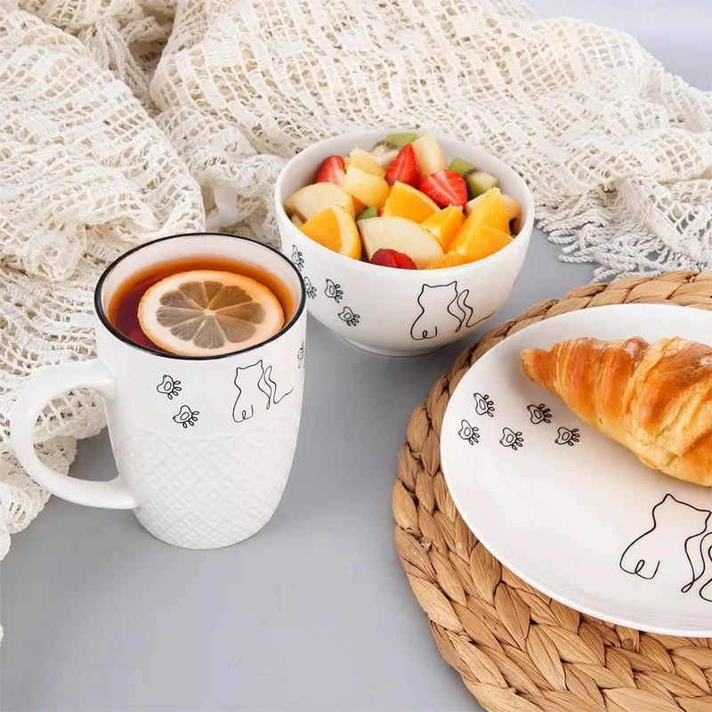 Kubek Porcelanowy 380 ml Kotek Z Uchem Prezent Dla Kociary MEBLIVA - Biały