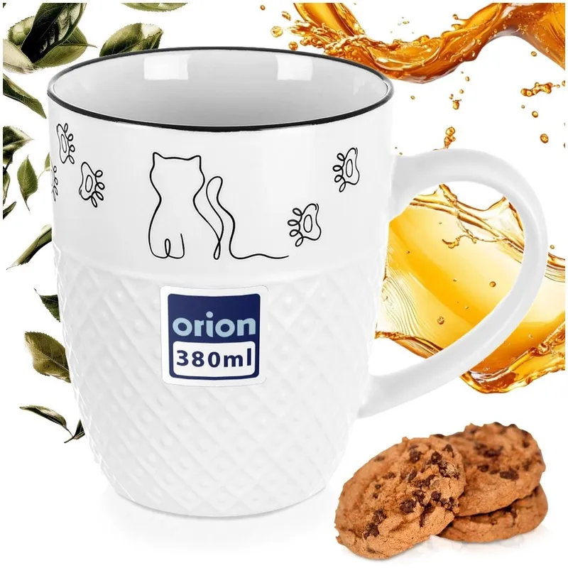 Kubek Porcelanowy 380 ml Kotek Z Uchem Prezent Dla Kociary MEBLIVA - Biały