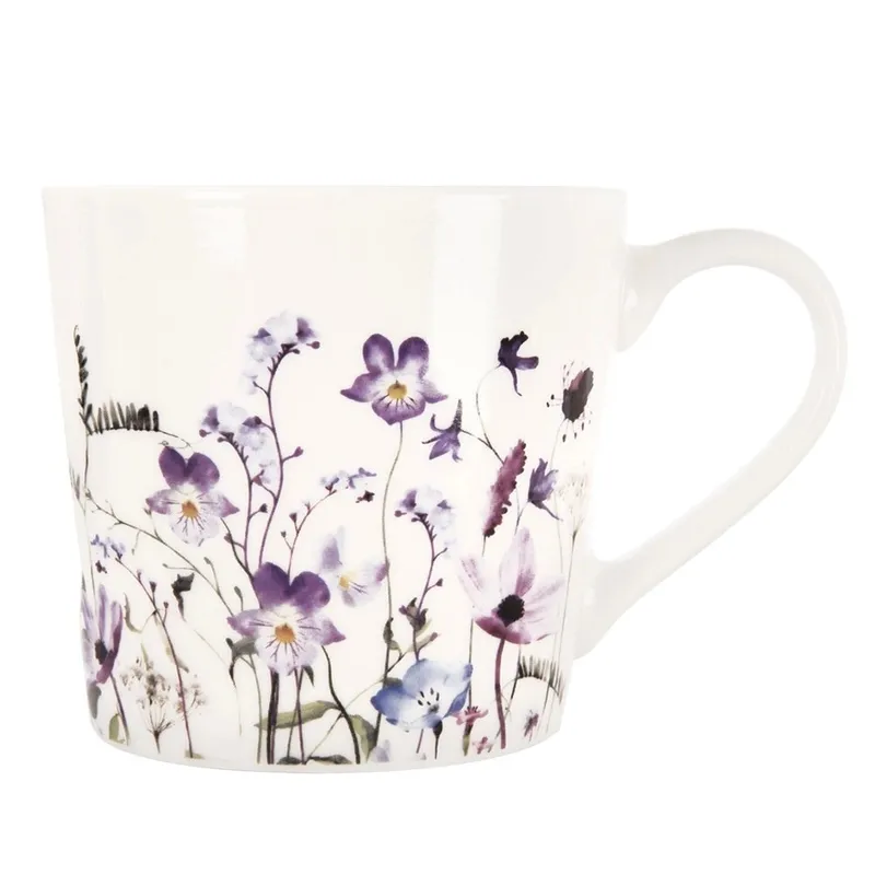 Kubek Porcelanowy Duży 430 ml Louka Kwiatowy Dekor Do Herbaty MEBLIVA