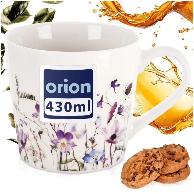 Kubek Porcelanowy Duży 430 ml Louka Kwiatowy Dekor Do Herbaty MEBLIVA