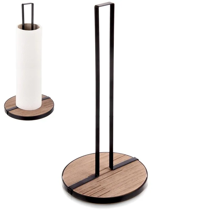 Stojak Na Ręcznik Papierowy Loft Metal Drewno Line Kuchnia MEBLIVA - Czarny