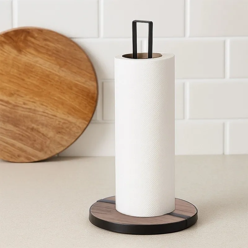 Stojak Na Ręcznik Papierowy Loft Metal Drewno Line Kuchnia MEBLIVA - Czarny
