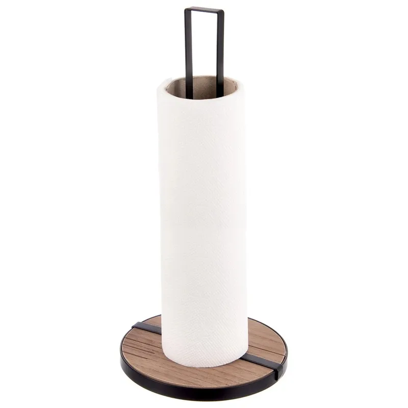 Stojak Na Ręcznik Papierowy Loft Metal Drewno Line Kuchnia MEBLIVA - Czarny