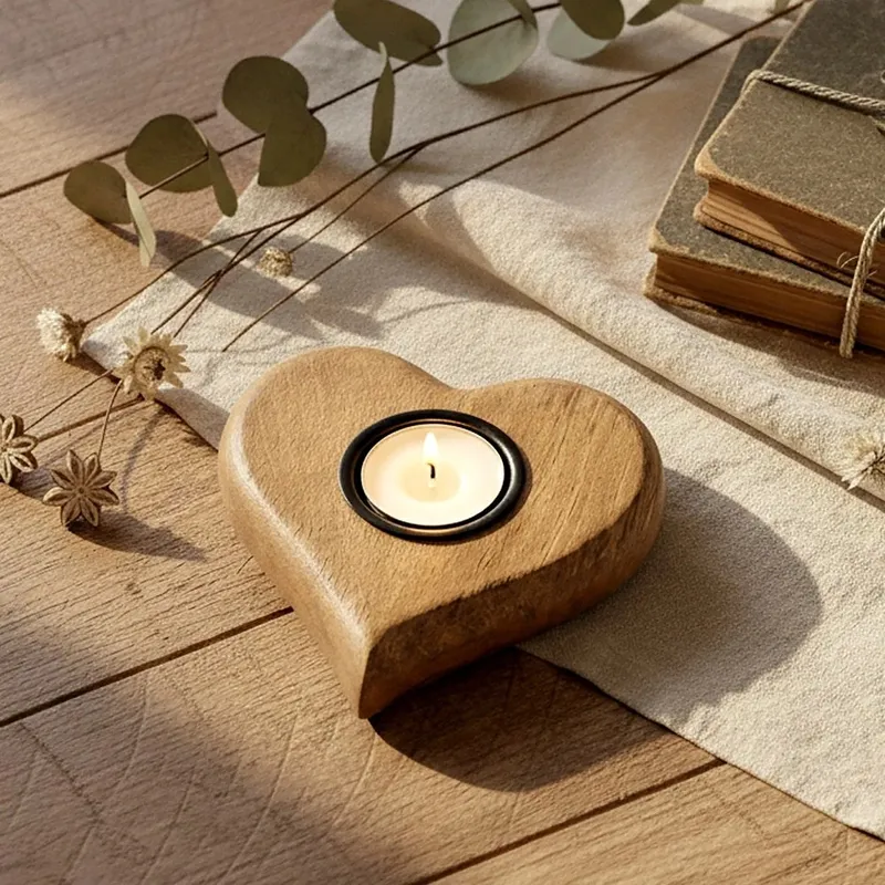 Świecznik Serce Drewno MANGOWCA Na Tealight 12,5 cm Duży Boho MEBLIVA