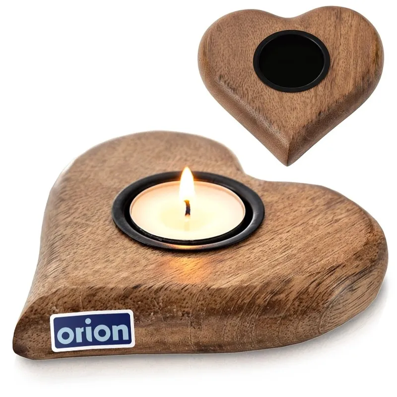 Świecznik Serce Drewno MANGOWCA Na Tealight 12,5 cm Duży Boho MEBLIVA