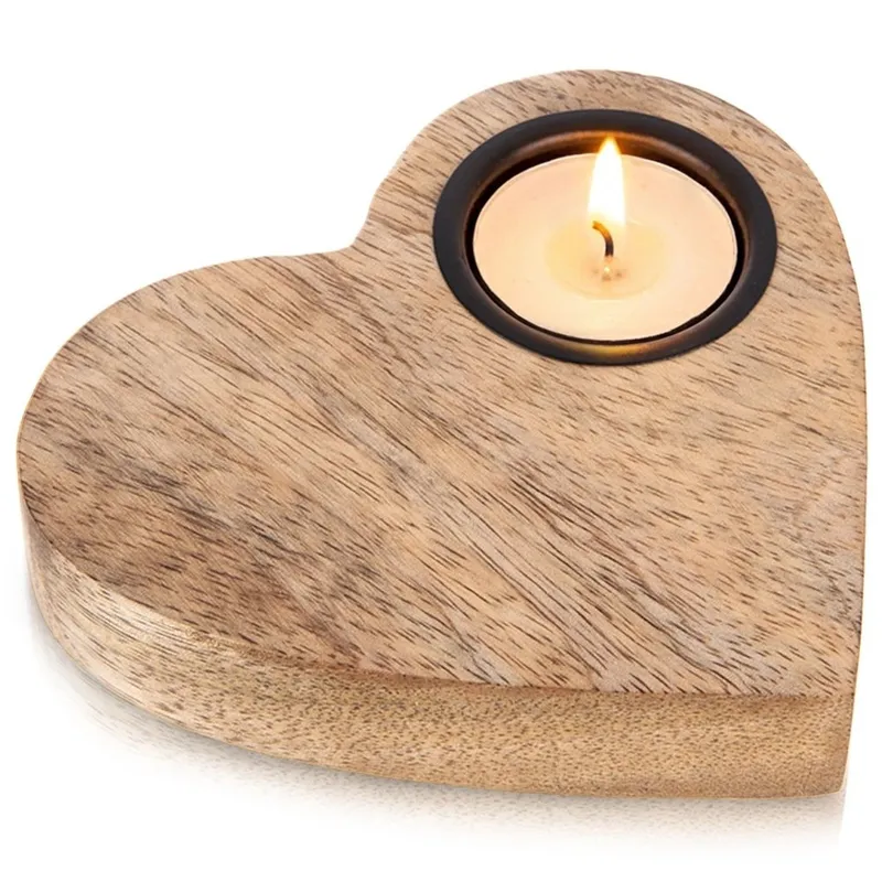 Świecznik Serce Drewno Mango Na Tealight Loft Dekoracja Do Salonu MEBLIVA