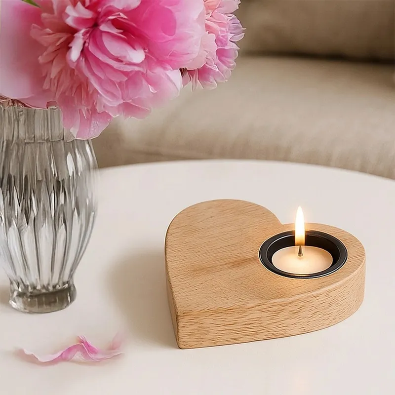 Świecznik Serce Drewno Mango Na Tealight Loft Dekoracja Do Salonu MEBLIVA