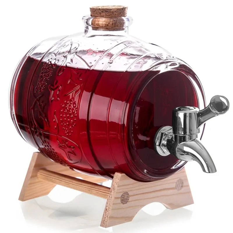 Szklana Beczka Z Kranikiem 1 l Na Stojaku Dystrybutor Do Whisky MEBLIVA