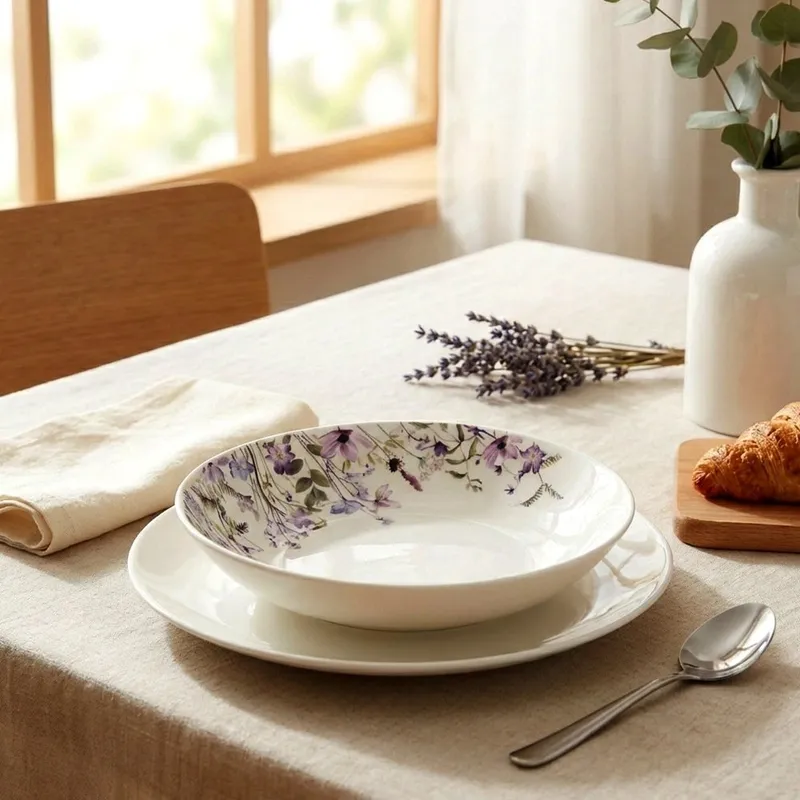 Talerz Głęboki Porcelanowy 600 ml Louka Na Zupę Makaron Kwiaty MEBLIVA