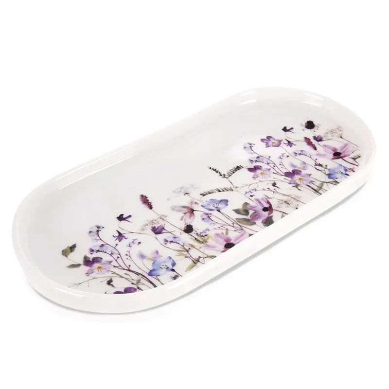 Talerz Owalny Porcelanowy 25 x 12 cm Louka Półmisek W Kwiaty MEBLIVA