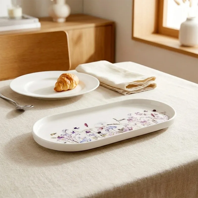 Talerz Owalny Porcelanowy 25 x 12 cm Louka Półmisek W Kwiaty MEBLIVA