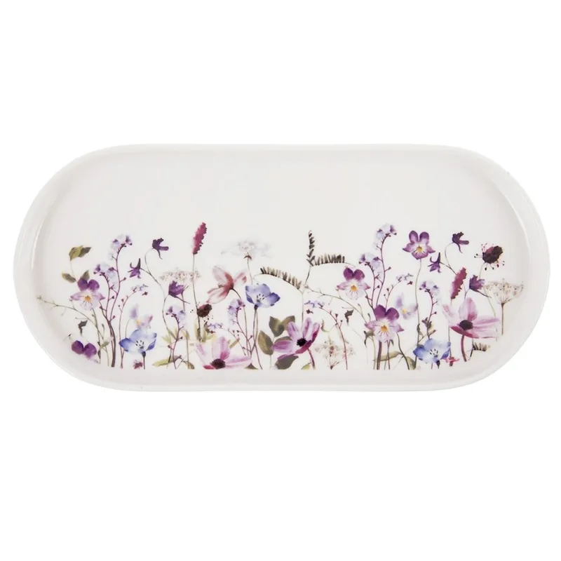 Talerz Owalny Porcelanowy 25 x 12 cm Louka Półmisek W Kwiaty MEBLIVA