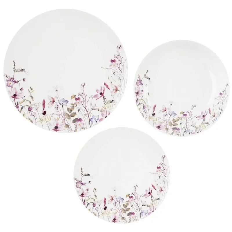Zestaw Talerzy Porcelanowych 18 el. Louka Komplet Obiadowy Na 6 MEBLIVA