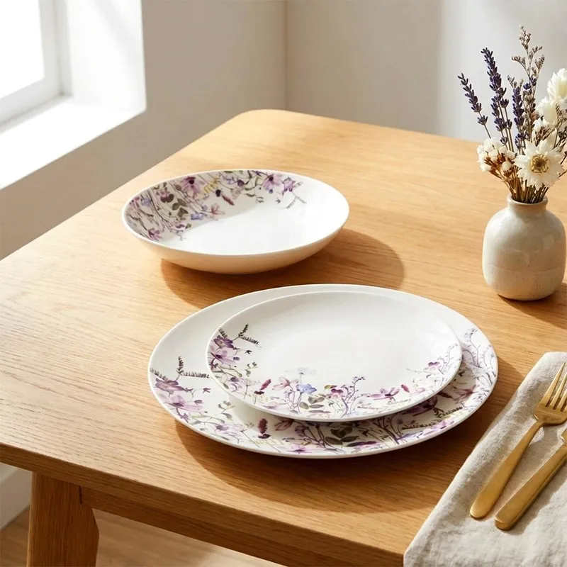 Zestaw Talerzy Porcelanowych 18 el. Louka Komplet Obiadowy Na 6 MEBLIVA