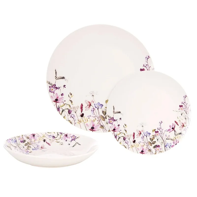Zestaw Talerzy Porcelanowych 18 el. Louka Komplet Obiadowy Na 6 MEBLIVA