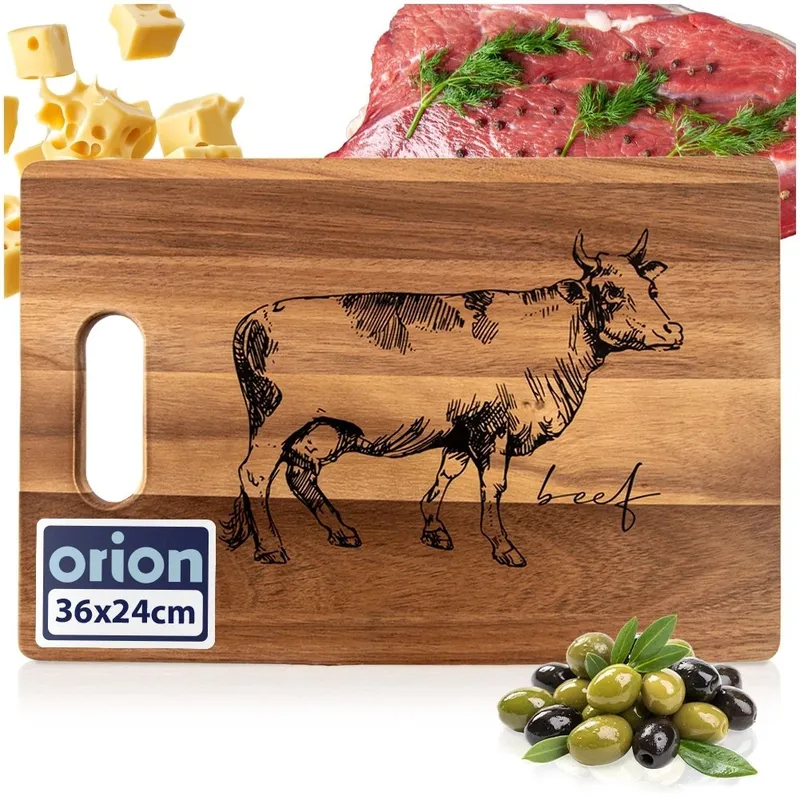 Deska Do Krojenia Akacjowa 36 x 24 cm Drewniana Uchwyt Beef MEBLIVA