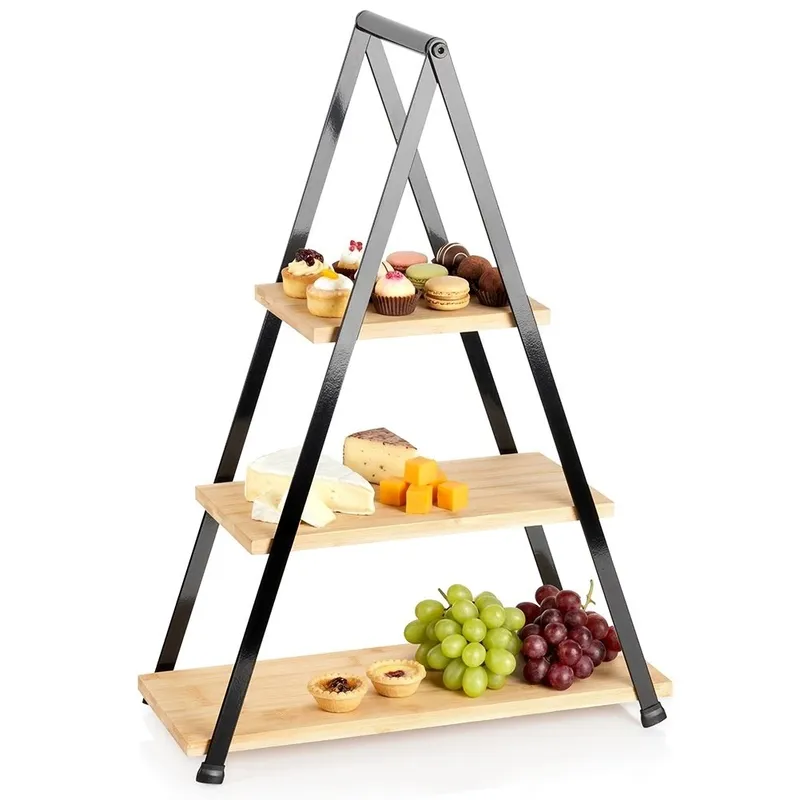 Patera 3-POZIOMOWA Prostokątna Bambusowa 53 cm Na Owoce MEBLIVA