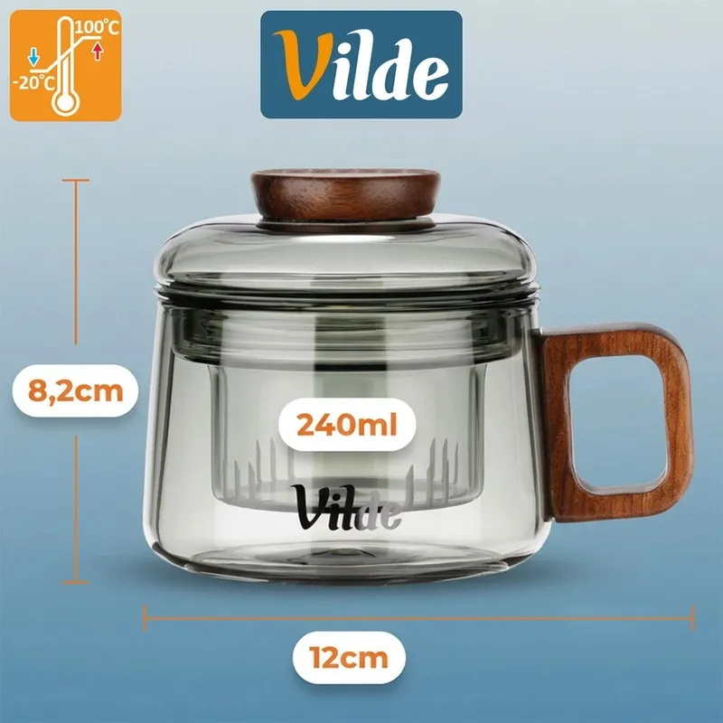 Szklanka Z Zaparzaczem I Pokrywką Szkło Borokrzemowe 240ml MEBLIVA