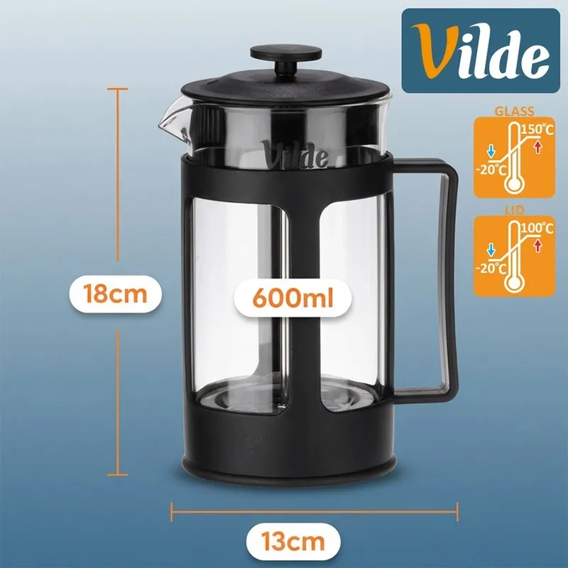 Zaparzacz Tłokowy French Press Kawa Herbata 600 ml Szkło MEBLIVA