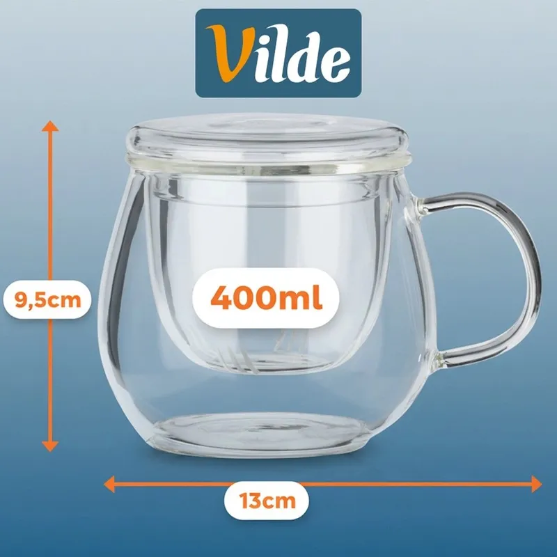 Kubek Z Zaparzaczem I Pokrywką Szklany 400 ml MEBLIVA