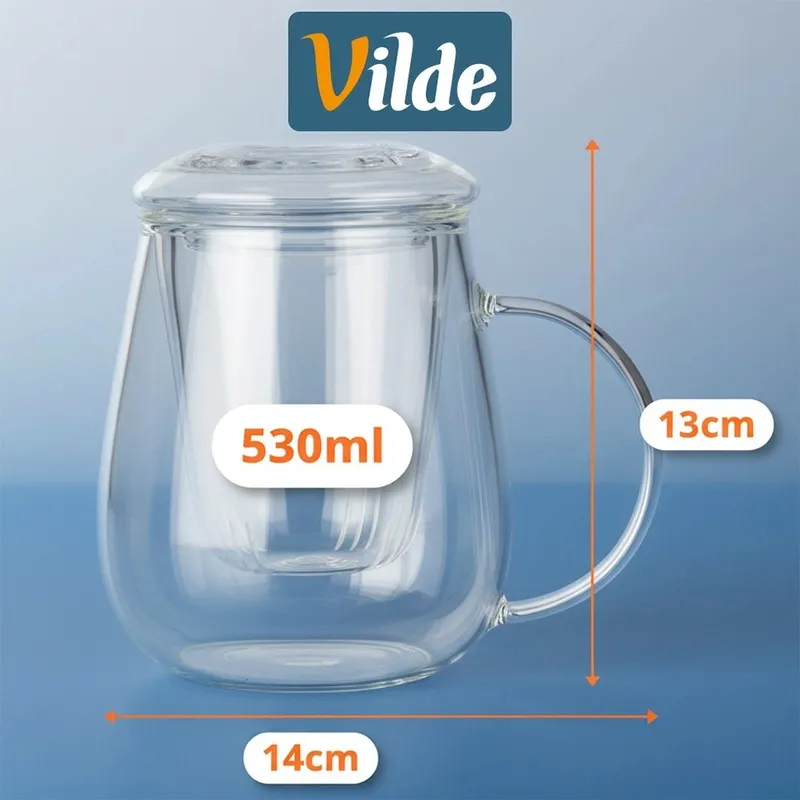 Kubek Z Zaparzaczem I Pokrywką Szklany 530 ml MEBLIVA