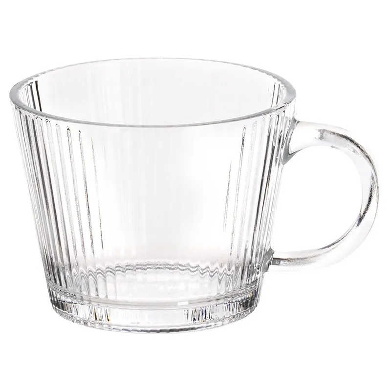 Zestaw 6 Szklanek XXL 370 ml Ryflowane Do Kawy Herbaty Szkło MEBLIVA