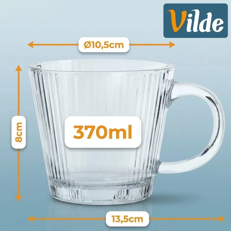 Zestaw 6 Szklanek XXL 370 ml Ryflowane Do Kawy Herbaty Szkło MEBLIVA