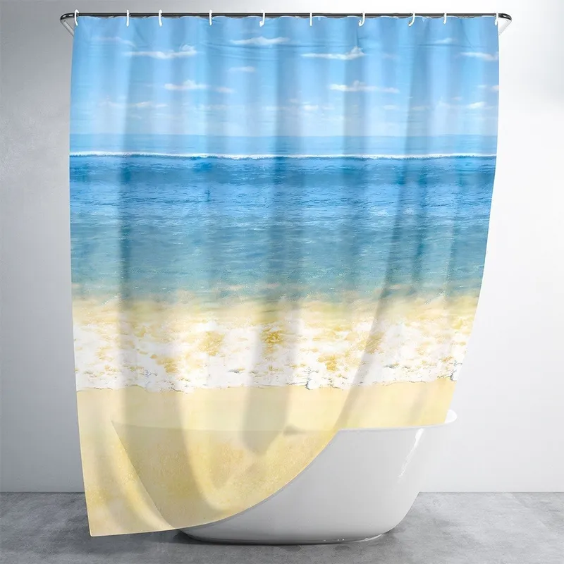 Zasłona Prysznicowa Haczyki Wodoodporna Plaża 180x180 cm MEBLIVA