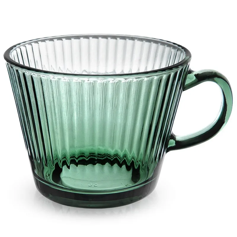 Duża Szklanka Z Uchem Do Kawy Herbaty Ryflowana 420 ml MEBLIVA - Zielona