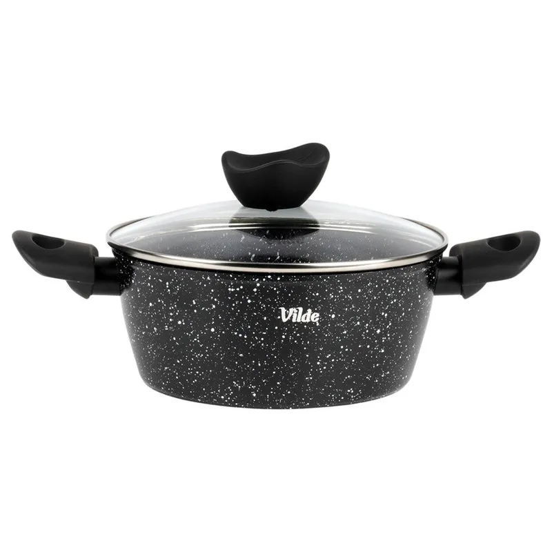 Garnek Granitowy Z Pokrywką Indukcja 2,2 l 20 cm MEBLIVA - Czarny