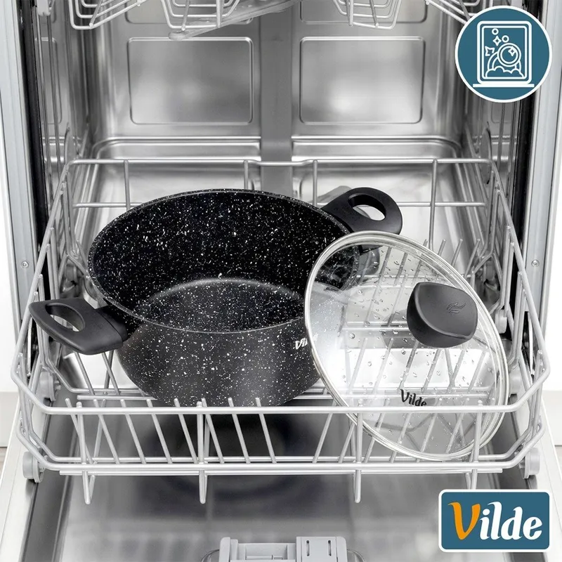 Garnek Granitowy Z Pokrywką Indukcja 3,6 l 24 cm MEBLIVA - Czarny