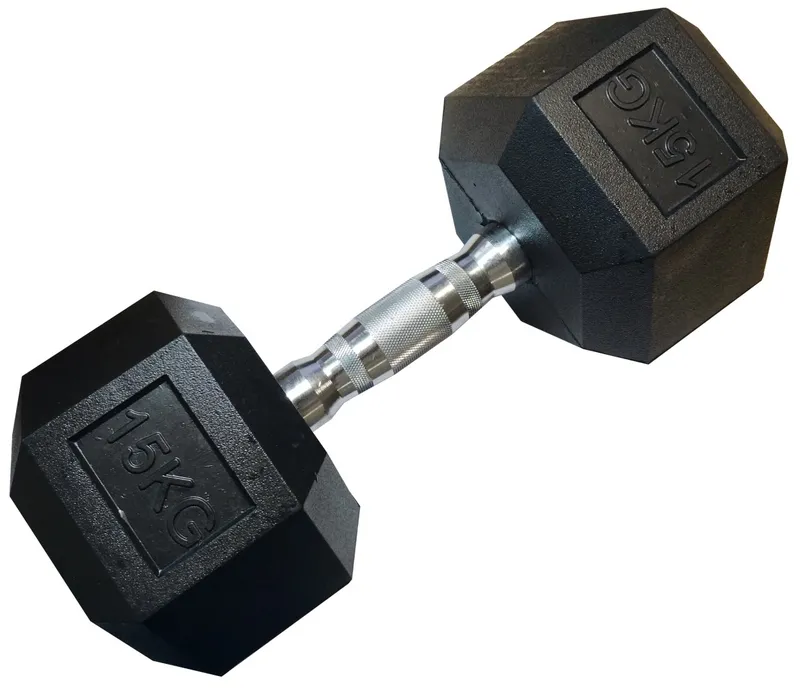Hantla Jednoręczna Sześciokątna Gumowana Ciężarek Solidny 15 kg MOVEMANIA