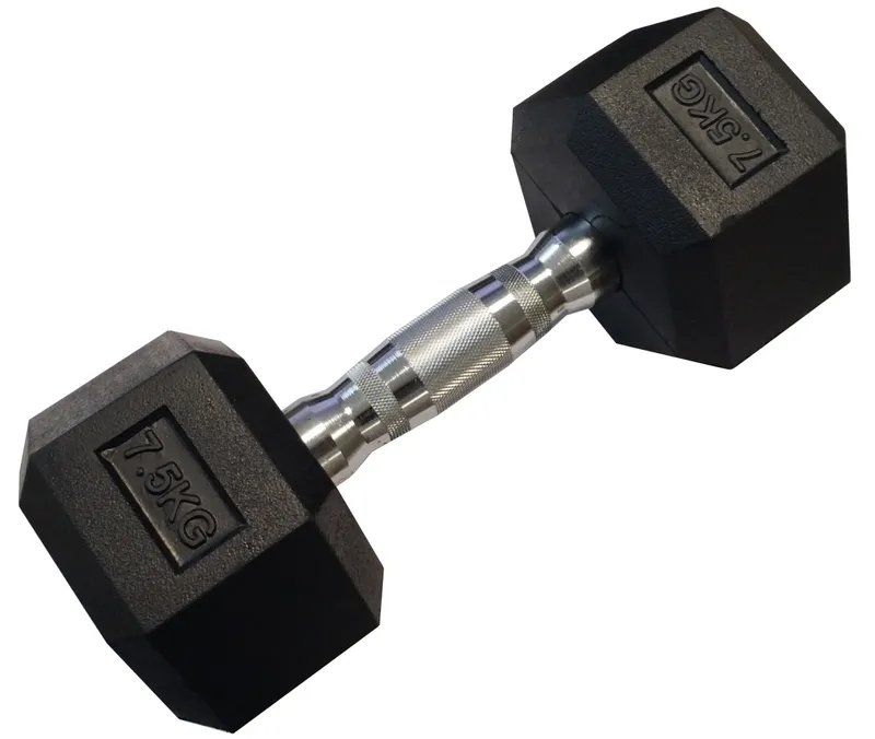 Hantla Jednoręczna Sześciokątna Gumowana Ciężarek Solidny 7,5kg MOVEMANIA
