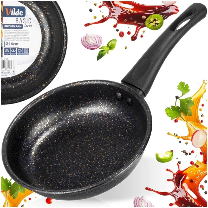 Patelnia Granitowa Non-Stick Do Smażenia Duszenia 16 cm MEBLIVA - Czarna
