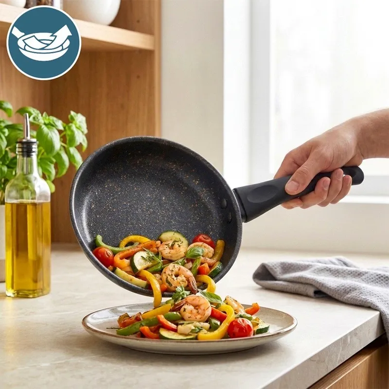 Patelnia Granitowa Non-Stick Do Smażenia Duszenia 20 cm MEBLIVA - Czarna