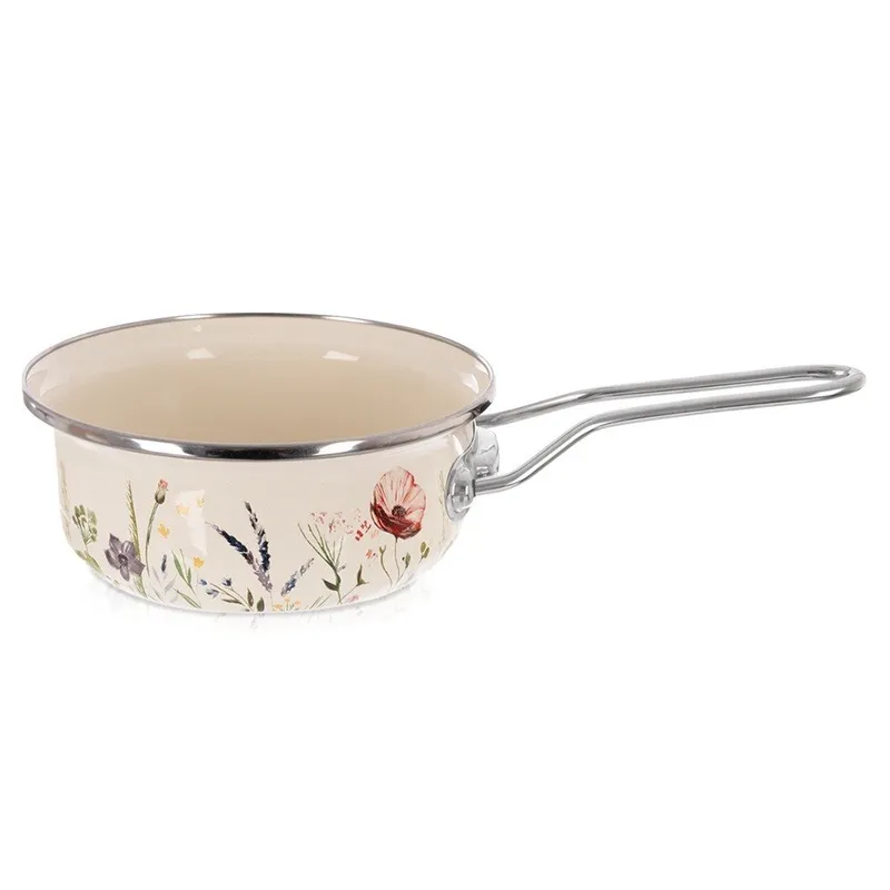 Rondel Emaliowany W Kwiaty Maki 14 cm 0,65 l Na Indukcję MEBLIVA - Kremowy