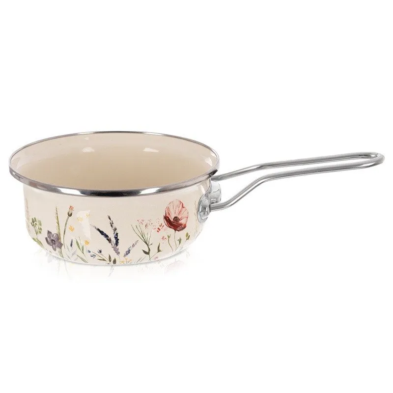 Rondel Emaliowany W Kwiaty Maki 16 cm 0,95 l Na Indukcję MEBLIVA - Kremowy