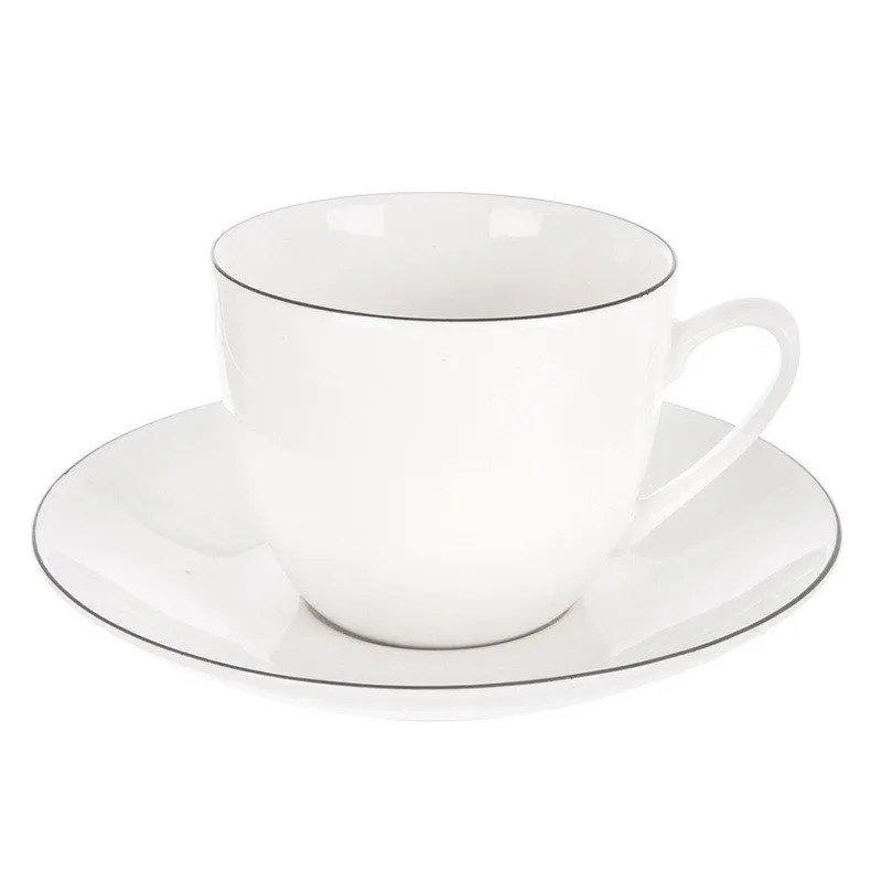 Spodek Podstawka Porcelanowa Pod Filiżankę Z Obwódką 15 cm MEBLIVA - Biały